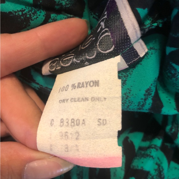 Vintage 80s Sterling Silver Rose Print V-Neck Formal Dress w/ Shoulder Pads - Picture 16 of 16